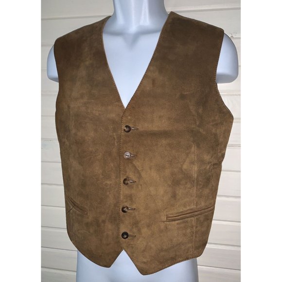 VTG Jack Henry Suede Brown Lined Vest Made In France Acrylic Knit Back VGUC - Picture 2 of 7